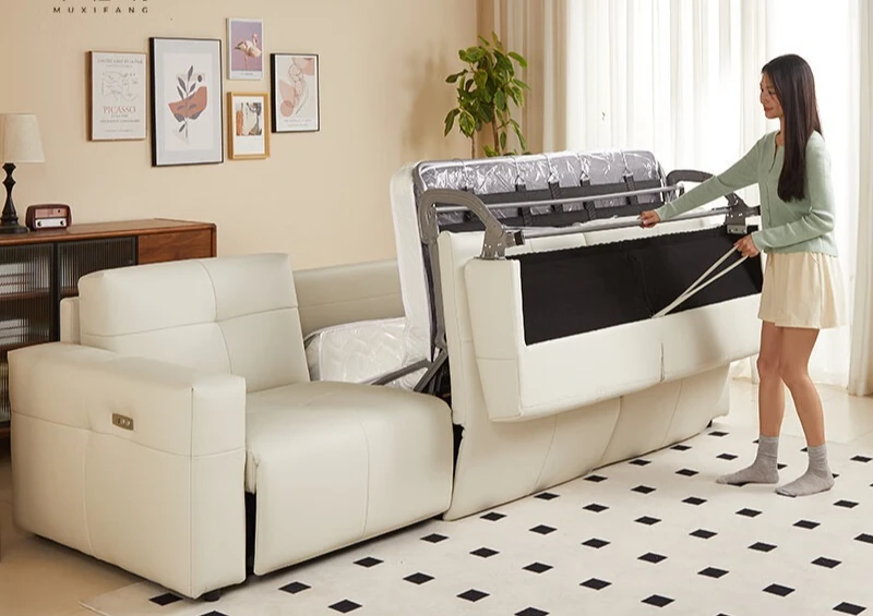 Premium Genuine Leather Flip Sofa Bed for Electric Multi-Function Living Room Foldable 2-in-1 Convertible Couch 2025 New