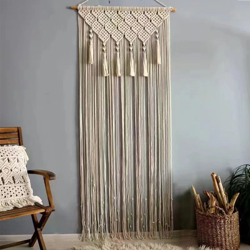 Bohemian Hand-woven Macrame Cotton Door Curtain Tapestry Wall Hanging Art Tapestry for Boho Decoration Wedding Backdrop Tapestry