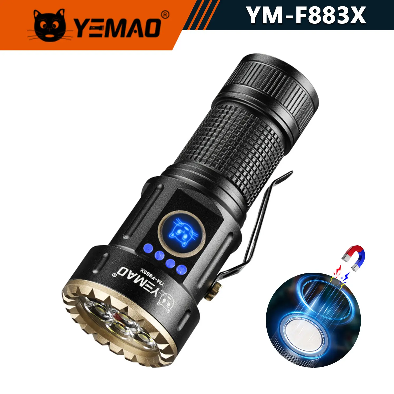 

3000LM EDC Flashlight YEMAO F883X, 8XTE LED 18350/18650 Battery, USB-C IP45 & Magnet for Outdoor,EDC