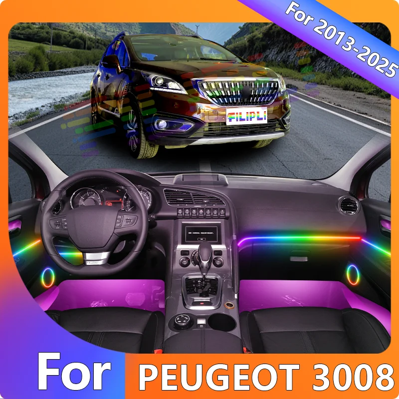 

FILIPLI For The PEUGEOT 3008 For 2018 Multi Colour RGB Voice Control Car LED Mood Light Cyberpunk Music Sync Car Ambient Lights