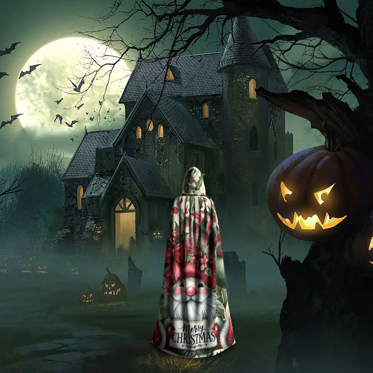 يوم عيد الميلاد عيد الميلاد سانتا كلوز عباءة طويلة مقنعين الساحرة القرون الوسطى زي تأثيري كيب HalloweenParty الكبار للجنسين