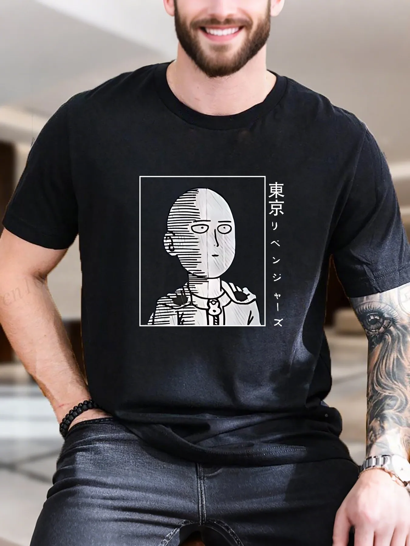 

New Arrival Fashion Men's Graphic Print T-Shirt Soft Cotton Casual Tee with Stylish Cell Phone Person Drawing Breathable Summer T-Shirt