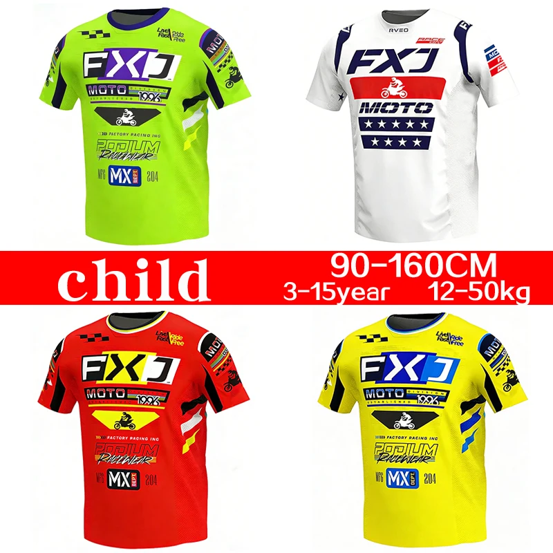 

FXJ Motocross Child jersey Off road mx T-shirt Dirt Bike Youth racing Enduro MTB Motorcycle Customized name number logo