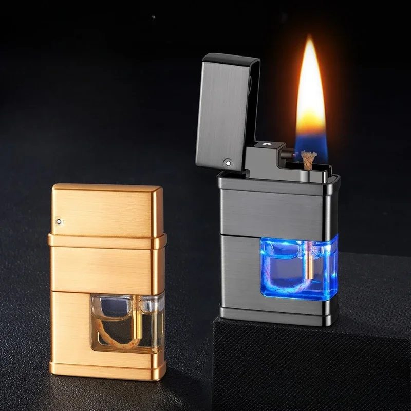B NewTrendy Black Technology Encendedor de querosina controlado por voz con cuatro métodos de encendido, tanque de aceite portátil y visible para hombres