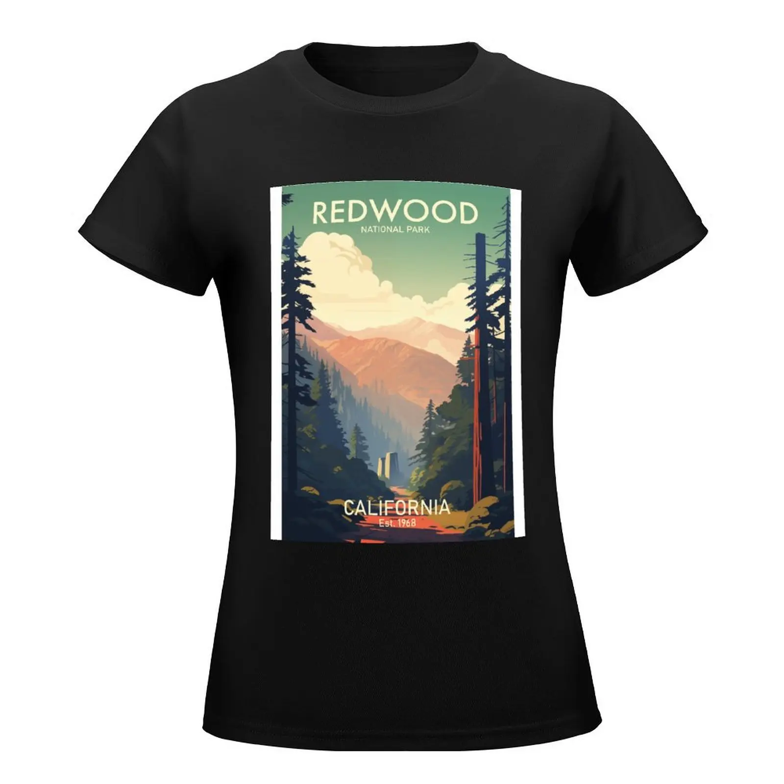 REDWOOD NATIONAL PARK Traditional Travel Poster T-Shirt funnys aesthetic clothes animal print Women clothes