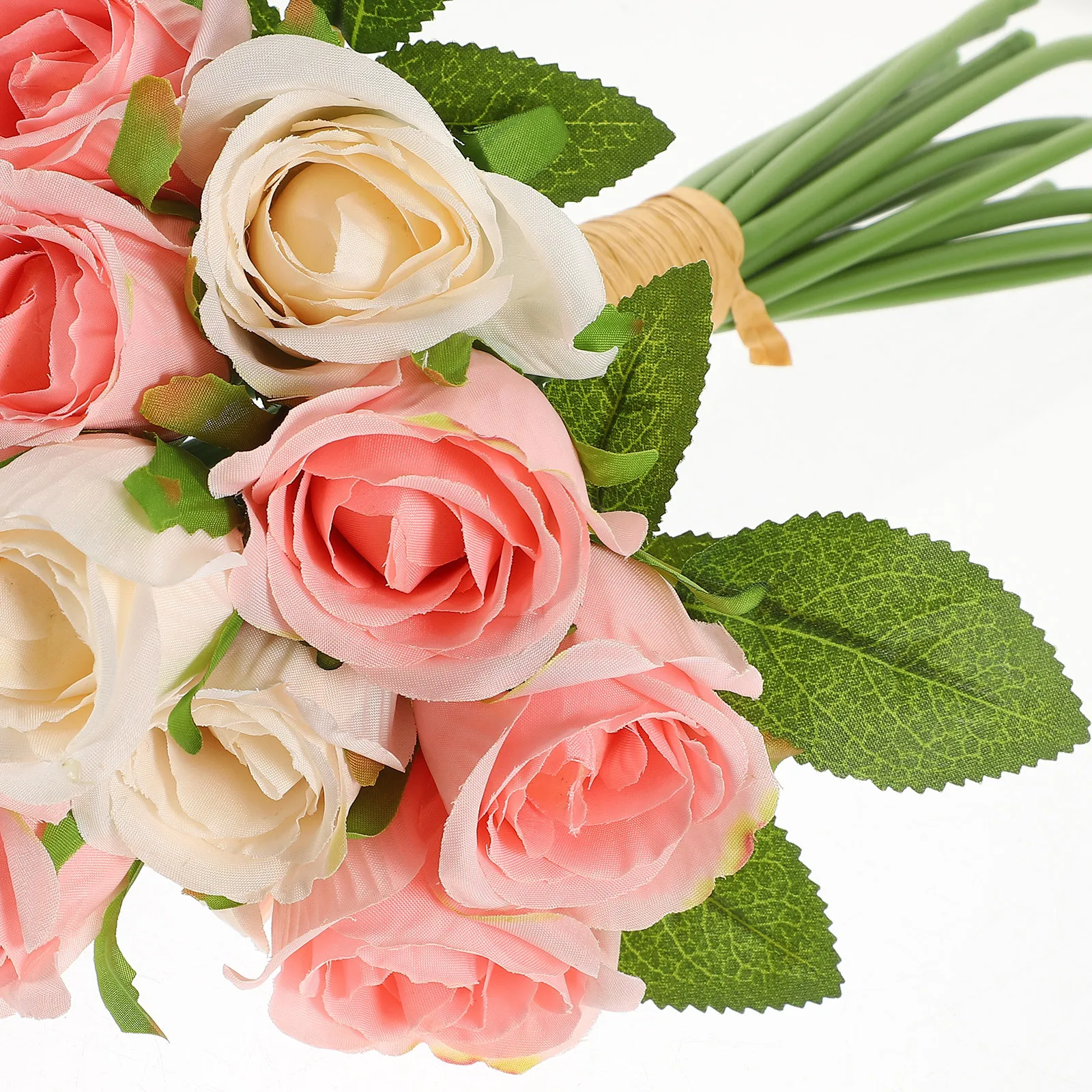 

18Pcs Faux Rose Bouquet Artificial Pink Roses Flowers for Home Office Desk Table Decoration Floral Centerpiece