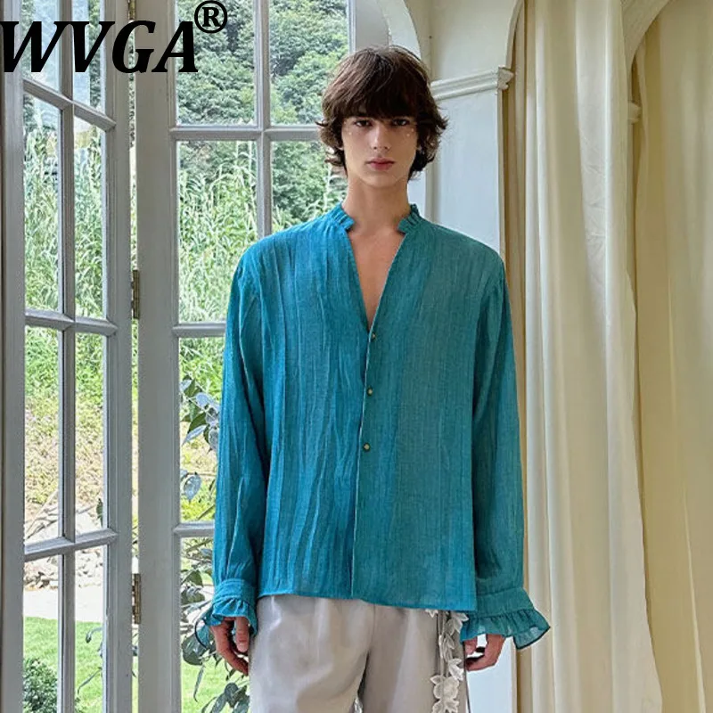 WVGA Spring Autumn New Men Resort Style Trendy Long Sleeve Shirt Relaxed Loose Fit Niche Chic Casual Stand Collar Top Ins W28235