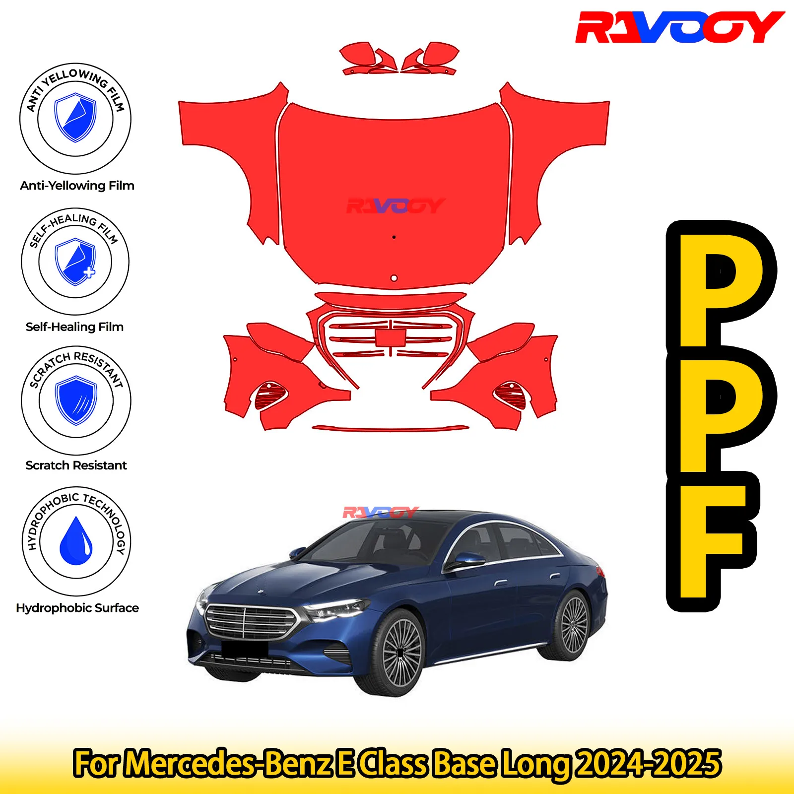 

For Mercedes-Benz E Class Base Long 2024-2025 Glossy Matte Black Precut front PPF Kit Paint Protection Film