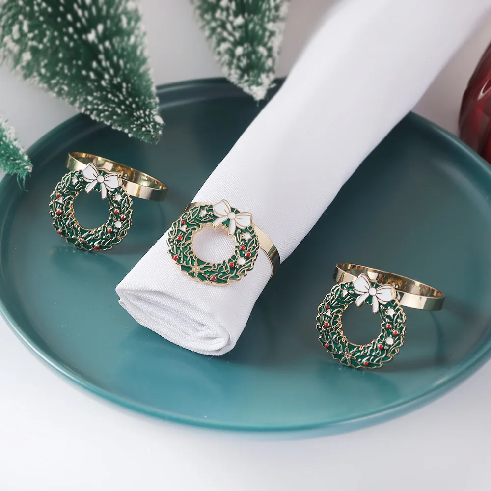 2026 New Christmas Wreath Napkin Ring Butterfly Knot Napkin Buckle party table decoration towel buckle holiday ornaments