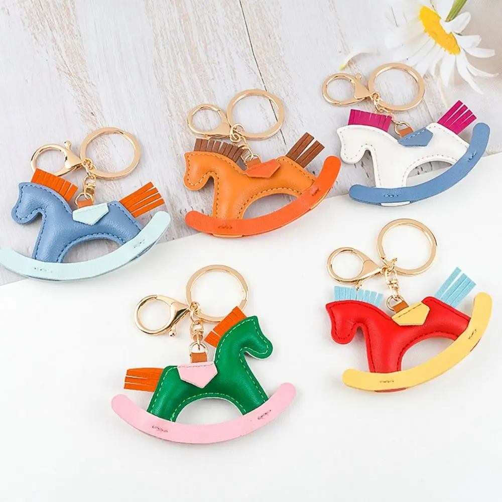 

Women Leather Charms Bag Pendant KeyChain Cartoon Pony Rocking Horses Keyring Cute Animal Ornament Accessories Decoration Gift