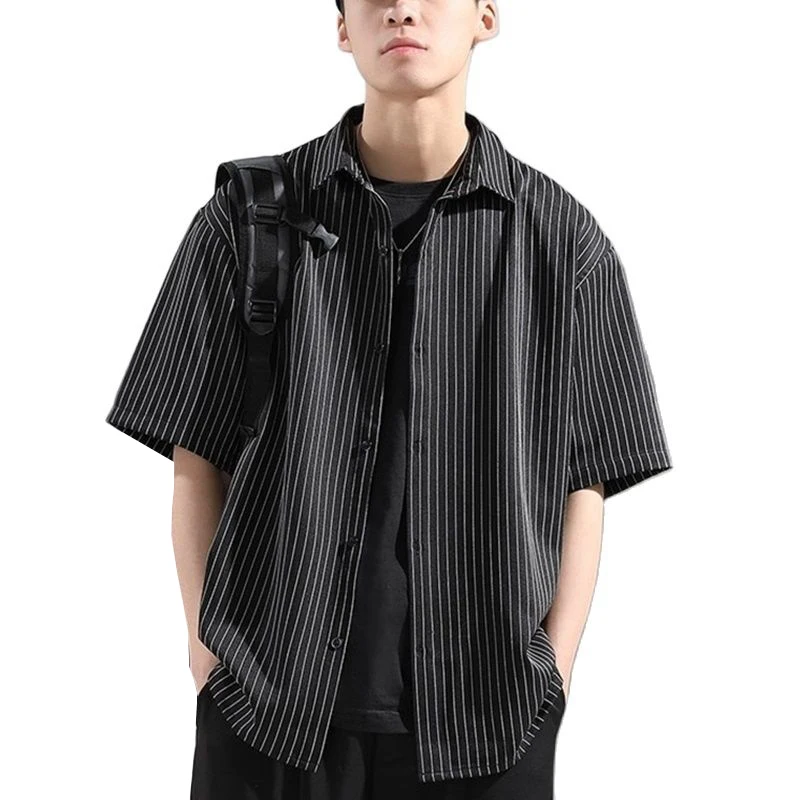 

summer men striped shirts short sleeve plus size 8XL mferlier high street ice thin shirts loose cool casual shirt 52 54