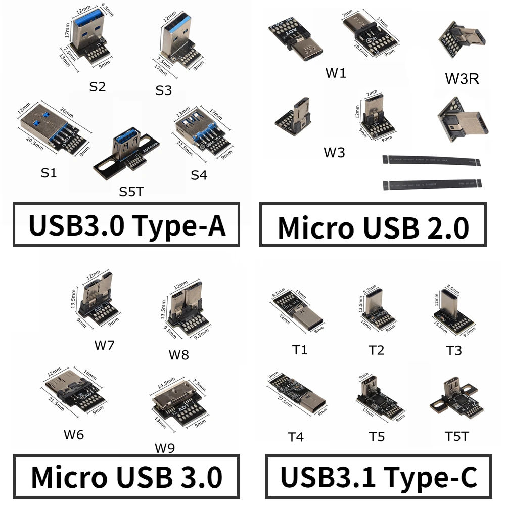 DIY Micro USB 3.0 USB 3.1 Type-C Connector FPV USB-C Flat Flexible FFC Extension Cable FPV GPS navigator, ROCK Pi 4 Raspberry Pi