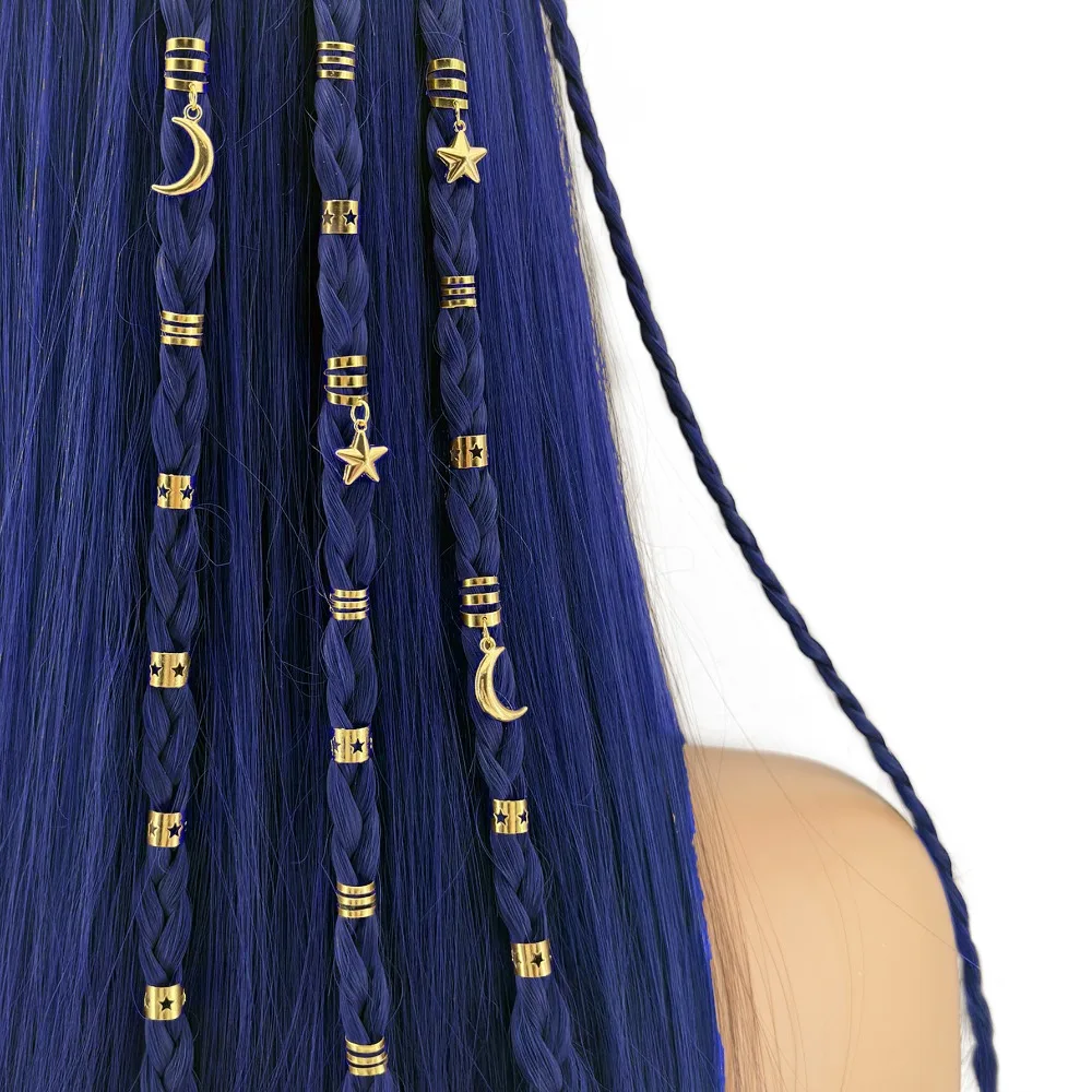 

44pcs Stars Moon Hollow Out Hair Ring Hair Braiding Dread Locks Dreadlocks Beads Headwear Dirty Braids Hair Braid Tubes Women