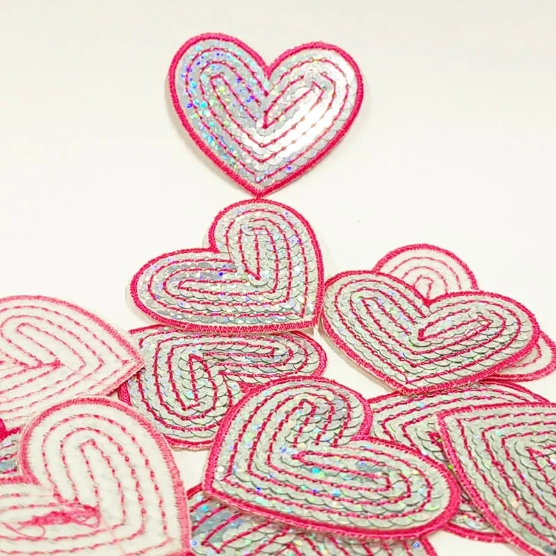 4.5cm Pink Heart Sequin Appliqué - Fabric Patch Iron-OnEmbellishment for Sustainable Fashion Craft Projects Sewing Accessory