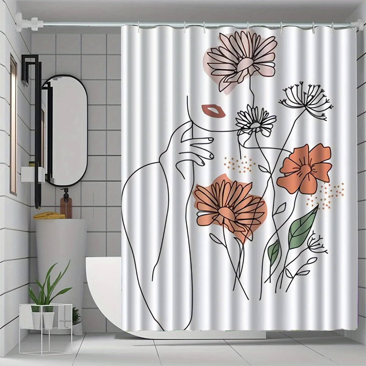 

Элегантная занавеска для душа из полиэстера с цветочным рисунком, водостойкая вязаная ткань с крючками, всесезонная декоративная занавеска для ванной комнаты