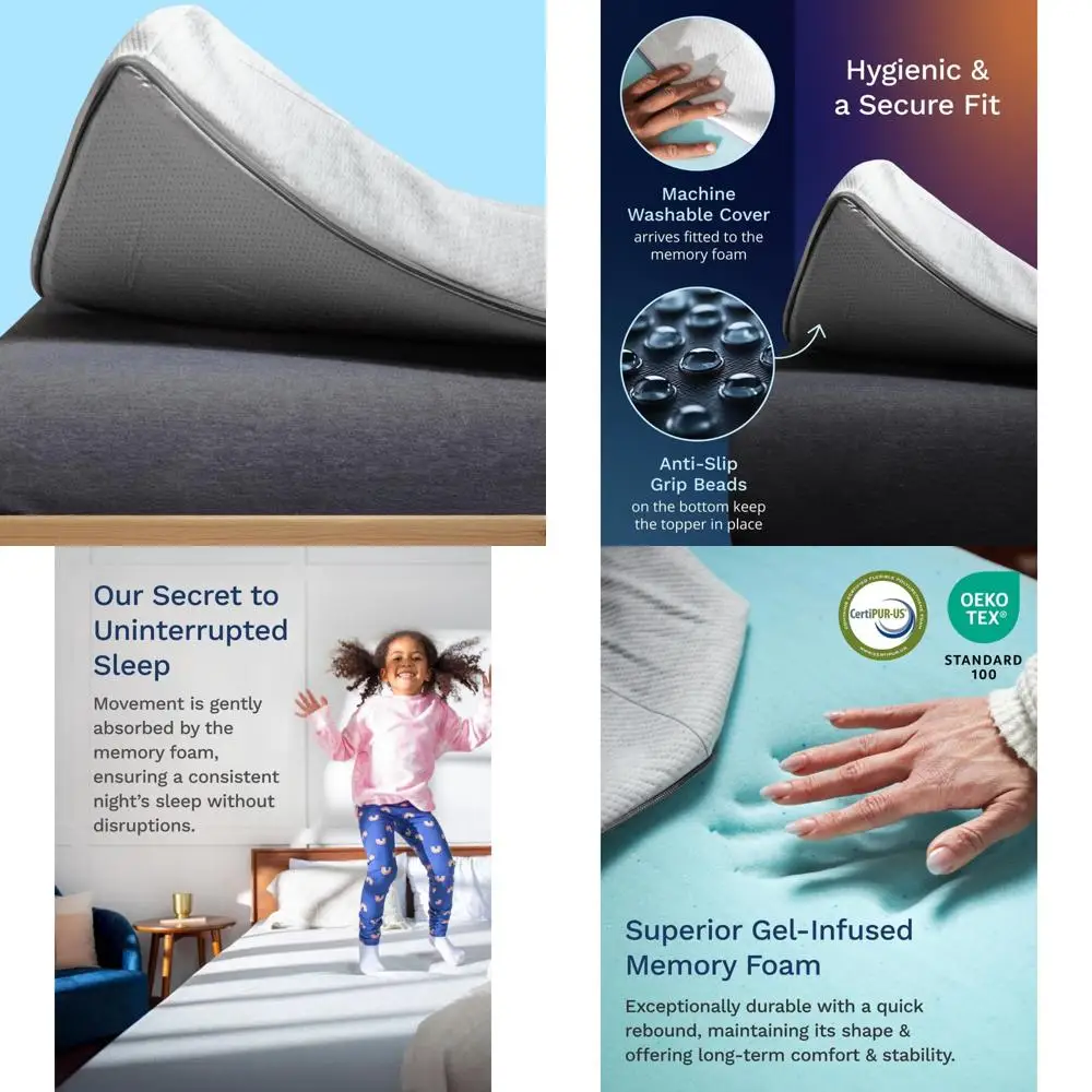 

3-inch memory foam mattress topper - short queen size, washable cover, cooling & support for back pain relief