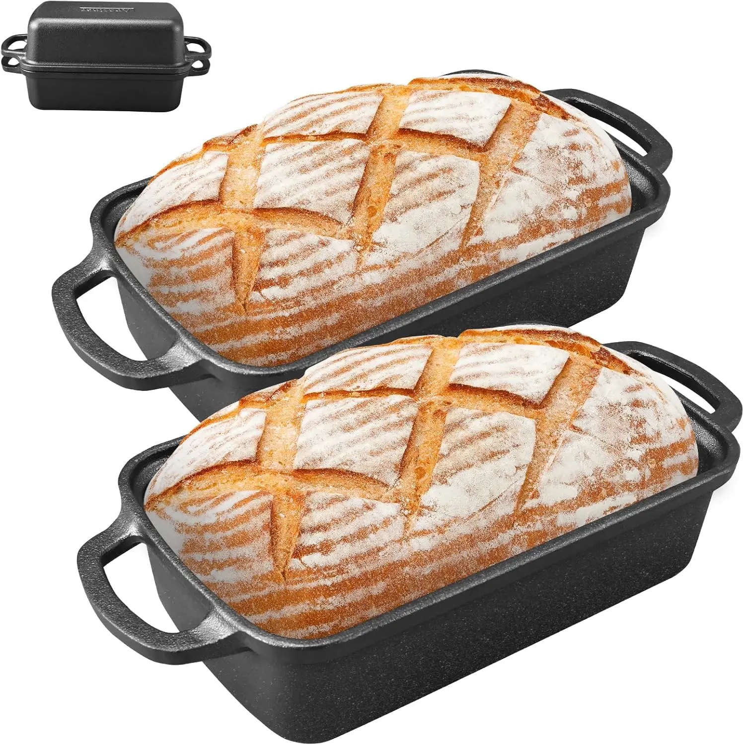 

Cast Iron Bread Pan with Lid 9x5 Inch, 2-in-1 Loaf Bakeware for Sourdough & Sandwich Bread, Pre-Seasoned Dutch Oven Style Heavy