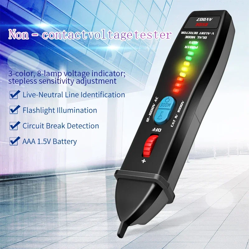 AVD07 Non-contact Voltage Detector Indicator Smart Electric Pen Tester Live/Neutral Wire Distinction Continuity Check NCV Test