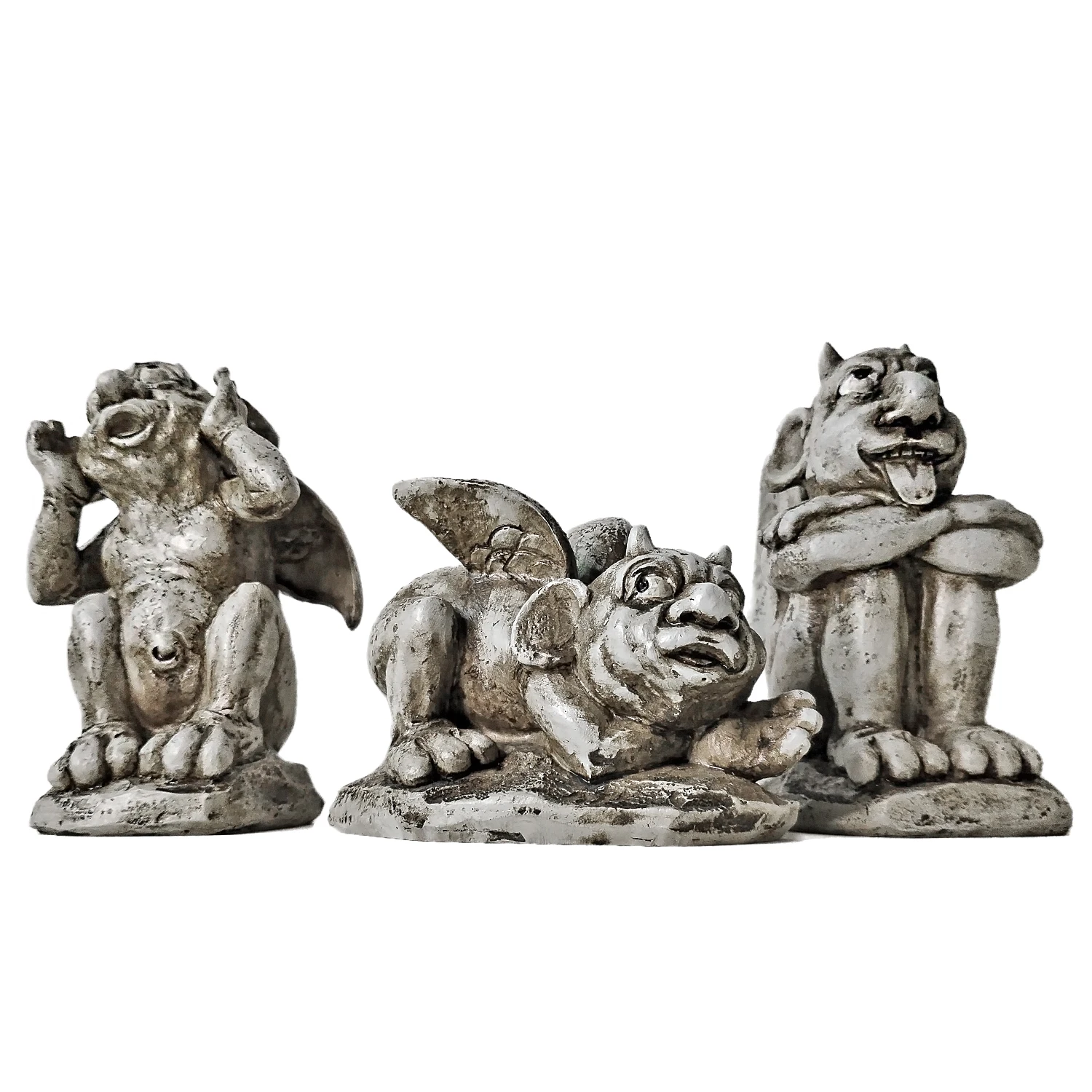 Gothic Sculpture Winged Gargoyle Statue Set ,Hear No Evil See No Evil Speak No Evil,Resin Figurines For Garden And Home Decor