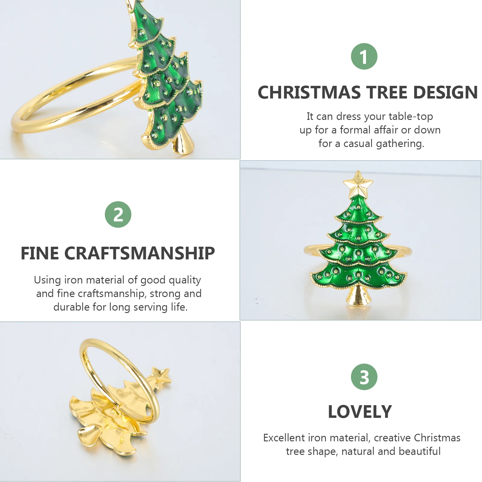 

6Pcs Christmas Tree Metal Napkin Ring Holder Xmas Table Decor Party Dining Home Hotel Christmas Tree Napkin Ring