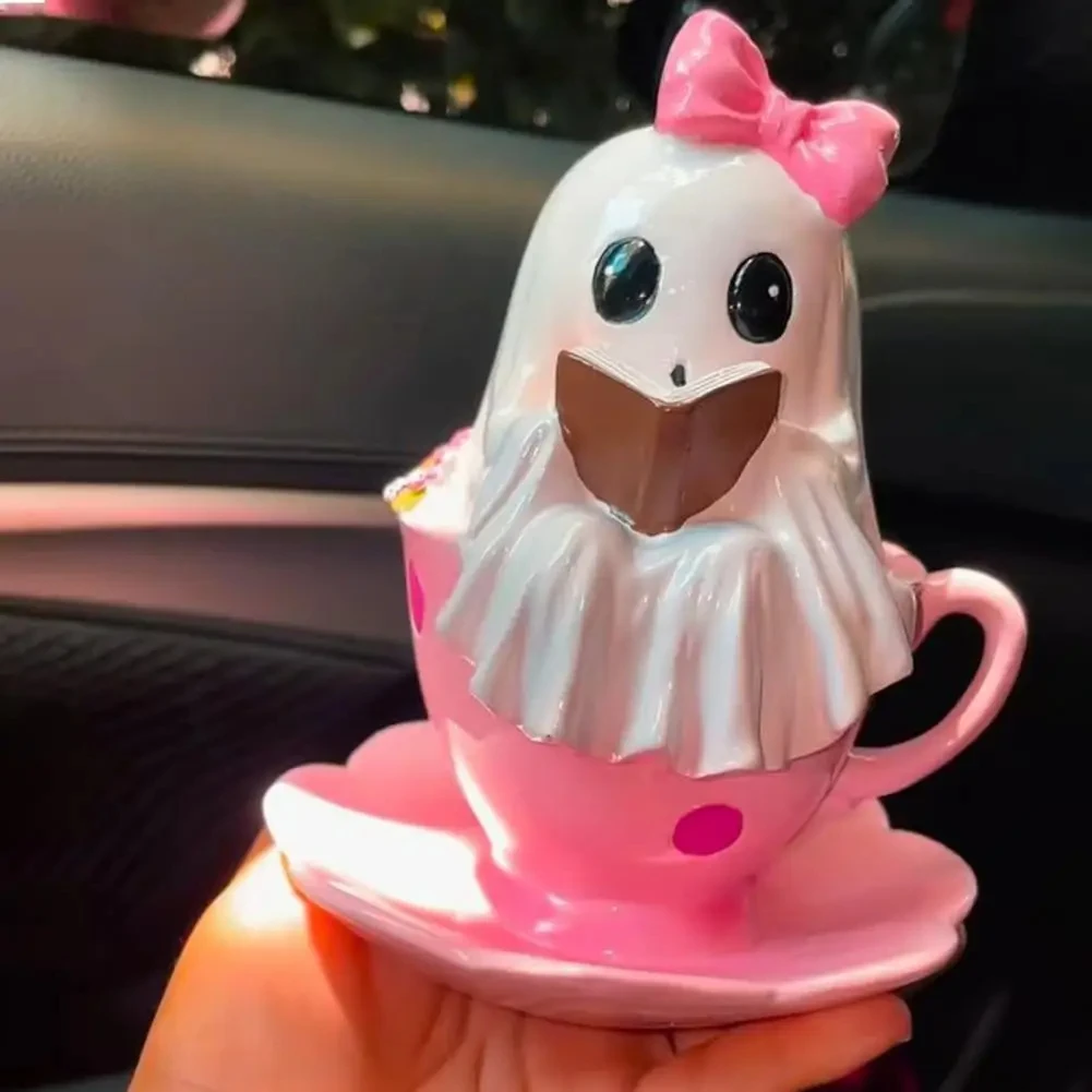 

1Pc Ghost Reading Teacup Ghost Reading Statue Cute Halloween Ghost Reading Home Decoration Coffee Cup Ornament Home Decoration