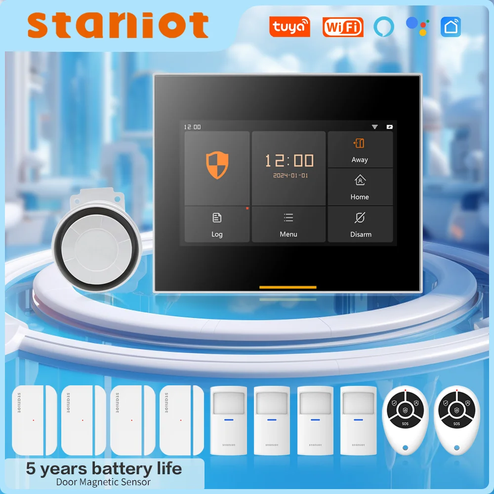 Staniot WiFi Wireless Alarm System for Home Burglar Security Kit with 5 Year Battery Door Sensor Anti-Tamper Motion Detector