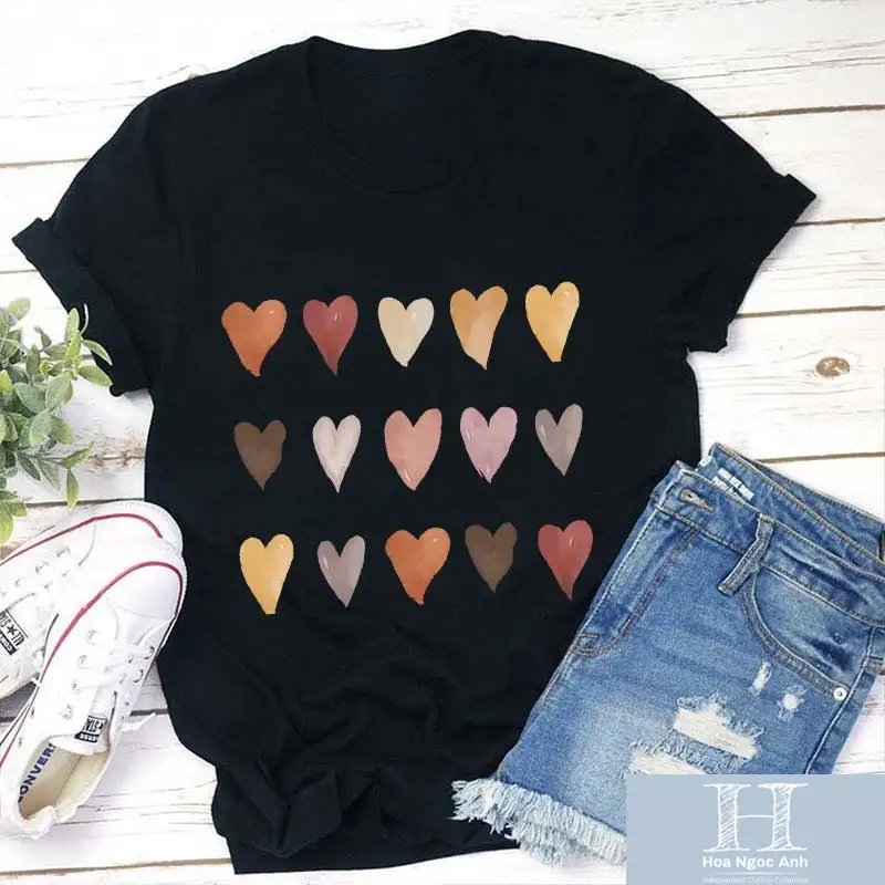 Skin Tone Kindness Watercolor Hearts Teacher T Shirt Heart Back To School Valentine