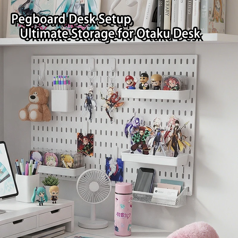 Anime Room Pegboard Wall Organizer No Drill Badge Acrylic Stand Keychain Figure Holder Hooks Shelf