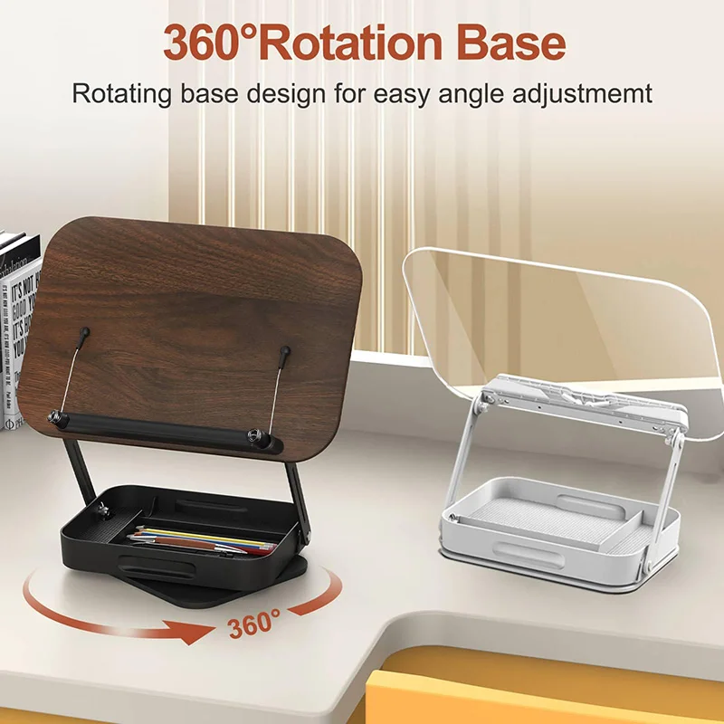Adjustable Height Angle Book Stand for Reading Book Holder 360° Rotating Base Elastic Page Clips Foldable Desktop Riser Stand