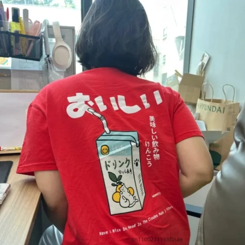 ニューストリートダンスウェア トップス 半袖 可愛い日本の猫プリント オーバーサイズTシャツ メンズ レディース ヒップホップ 半袖