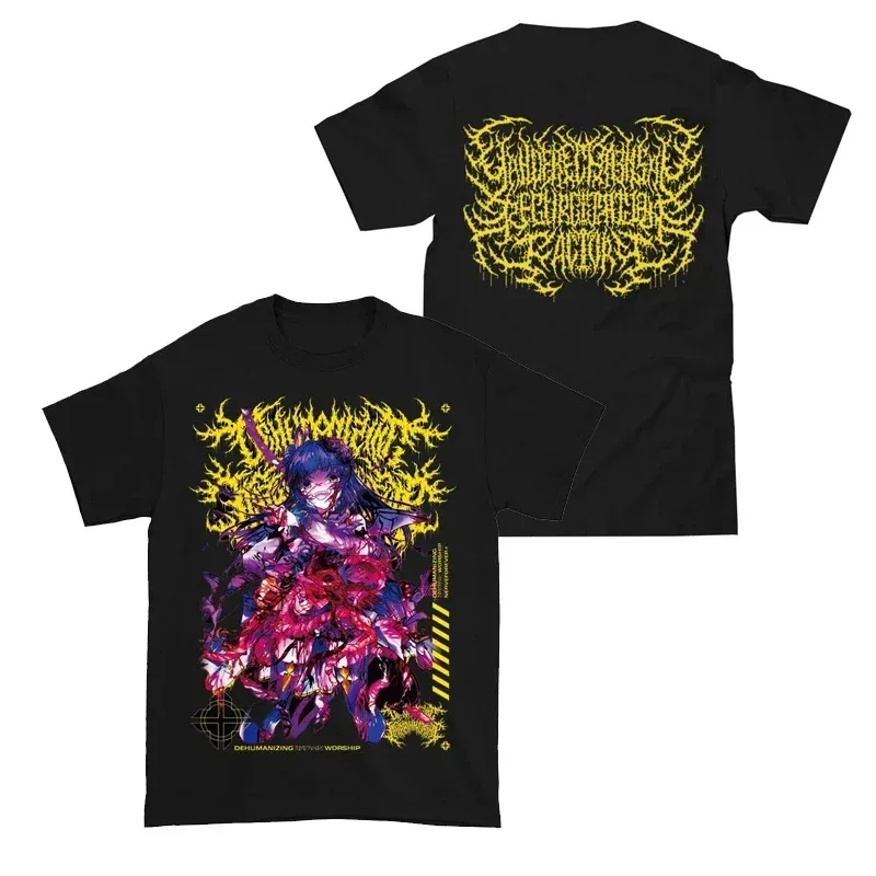 Classic Yandere Chainsaw Factory Chainsaw Sauce Black Gold Dark Rock Anime Second Dimension Short Pure Cotton Crew Neck T-Shirts #2