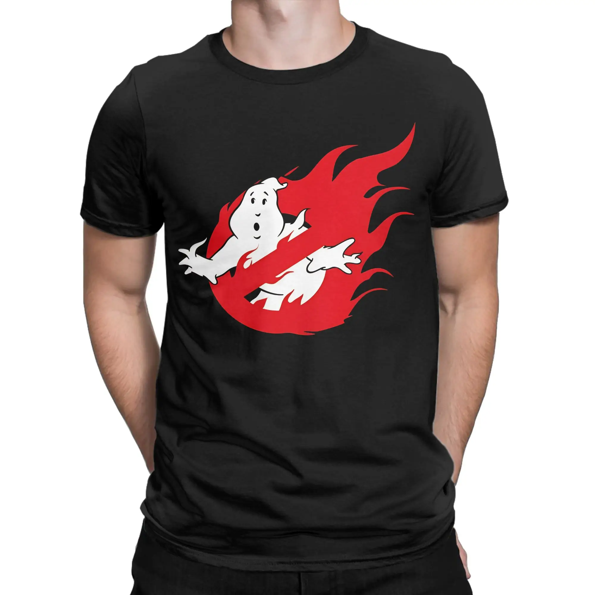 The Ghostbusters in Fire Cotton T-Shirt For Men Beach  Y2K Funny T Shirts O-Neck Leisure Tees Oversized Custom Logo Tops