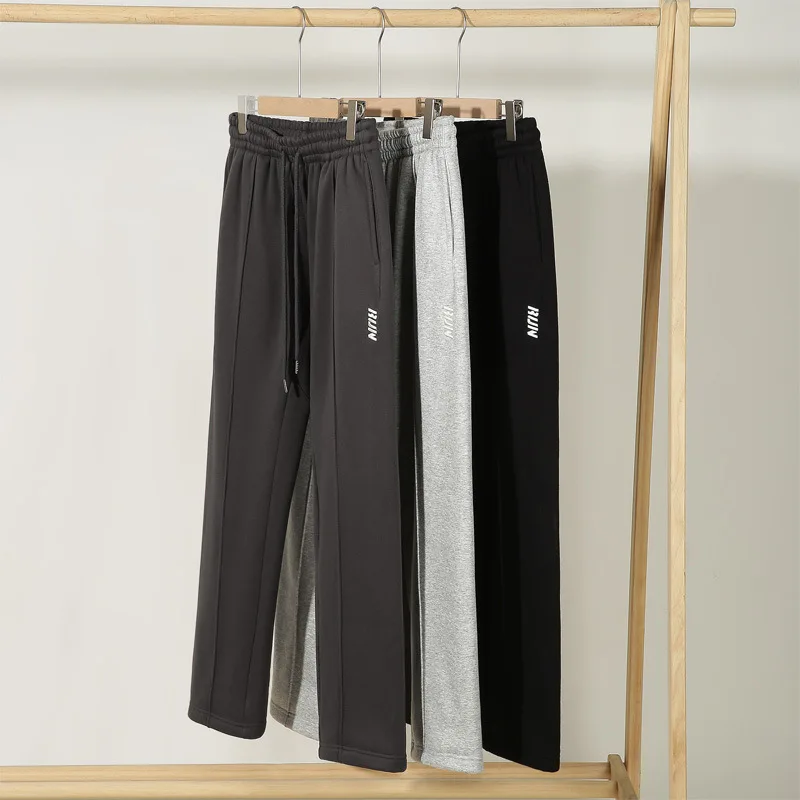 Autumn Winter Fleece Sweatpants Men Warm Casual Pants Sports Trouser Letter Embroidery Loose Outdoor Pants Clothing Trend New