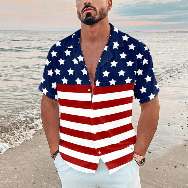 Men Shirt Summer Casual Independence Day Striped Star Print Print Shirt Short Sleeve Turn Down Collar Shirt 4th Of July Clothes AliExpress