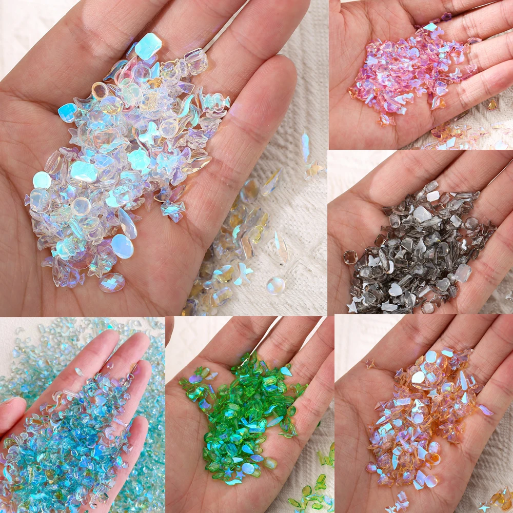 100PCS Mixed Rhinestones Diamond Gems For Nails,3D Aurora Flatback Resin Crystal For Nail Art Rhinestone Decorations