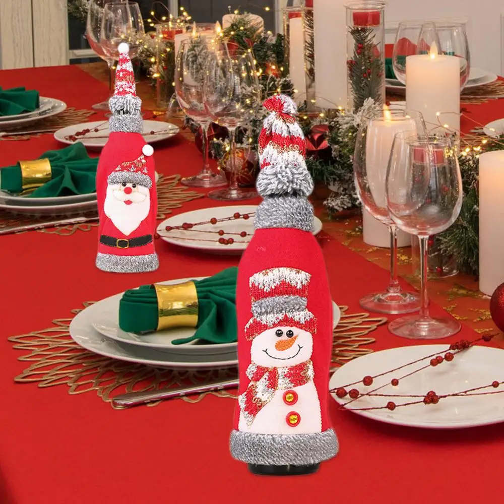 Christmas Wine Bottle Covers Reusable Atmosphere Non-woven Fabric Flannelette Home Decoration Ornaments Santa Claus Bottle Cover