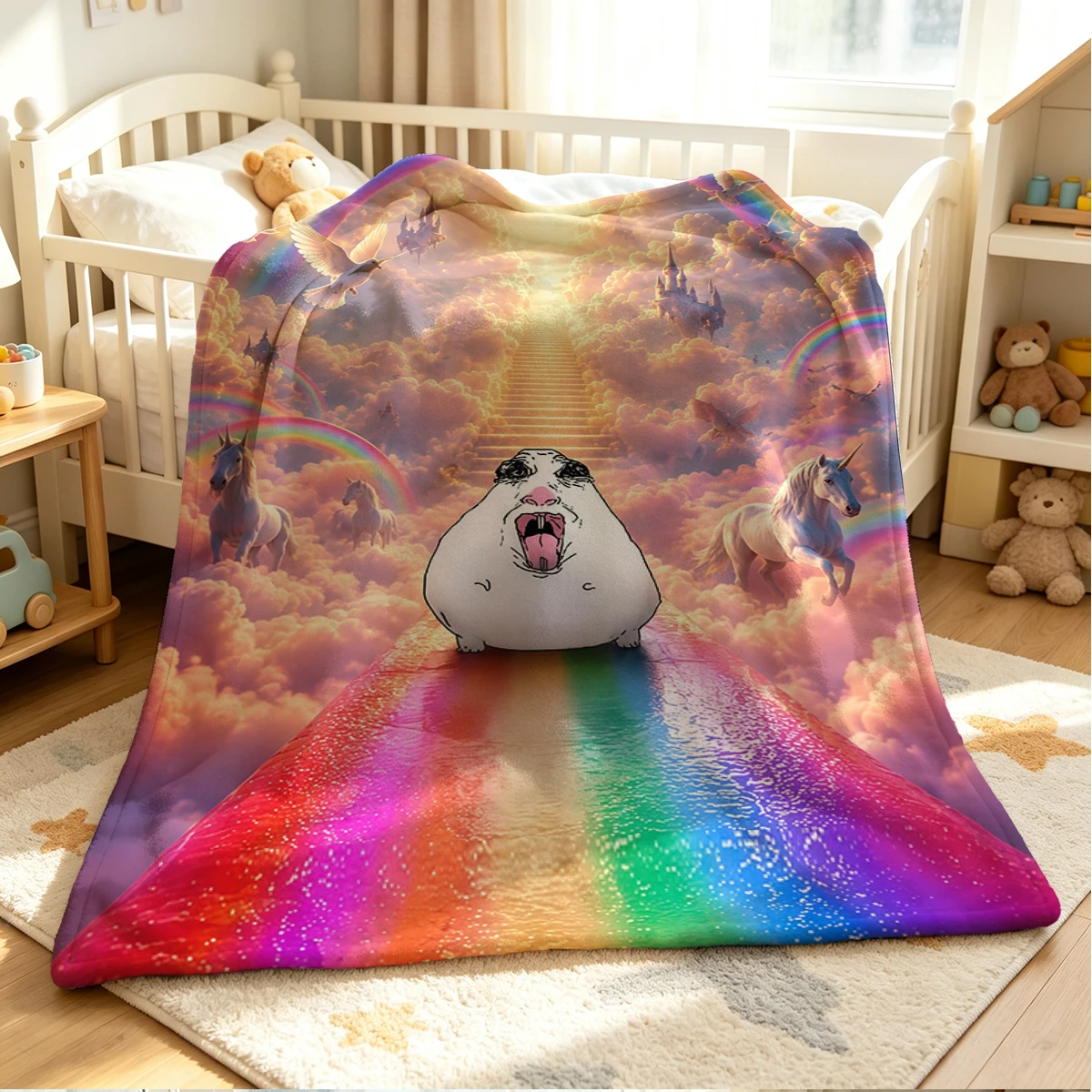 Rainbow Heaven Flannel Blanket Warm Soft Halloween Christmas Couch Warm Cozy Decorative Decor Gift for All Season