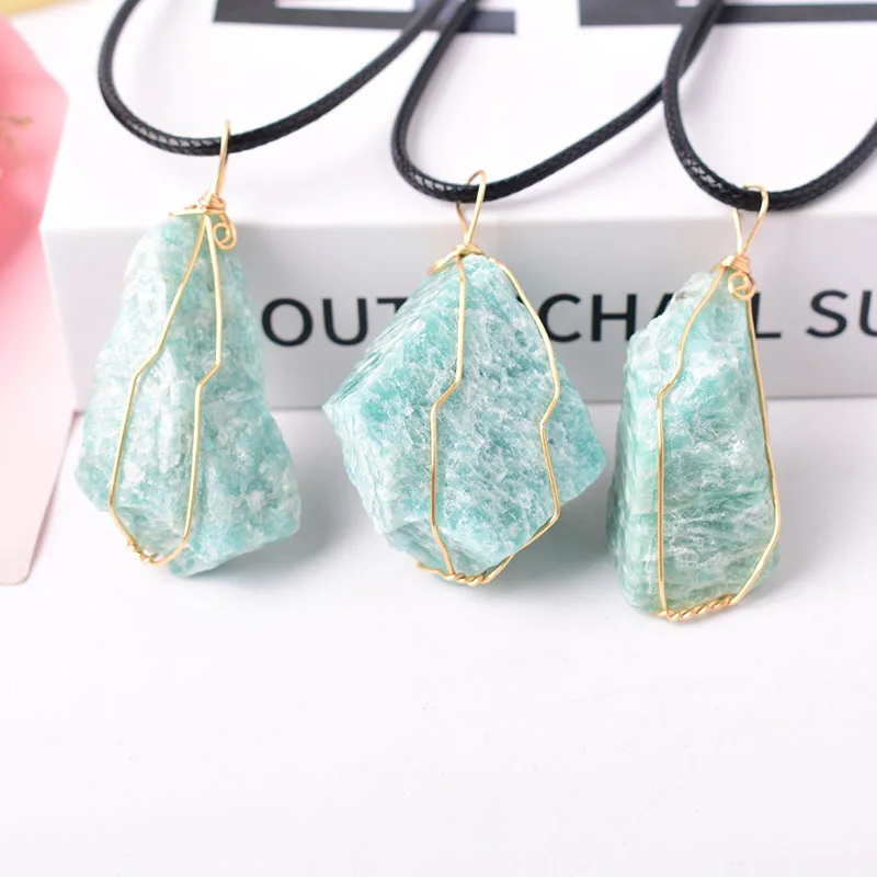 Natural Crystal Raw Stone Handmade Amazonite Necklace Raw Crystals Pendant Healing Quartz For Men Women Mineral Jewelry Gift