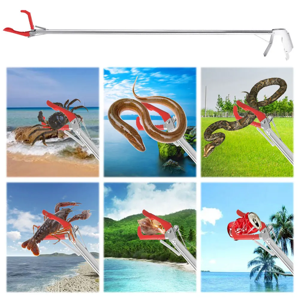 1.5M Foldable Snake Tongs Snake Catcher Tongs Stainless Steel Snake Hook Pliers Garbage Clip To Catch Loach Crab Rubbish Clip