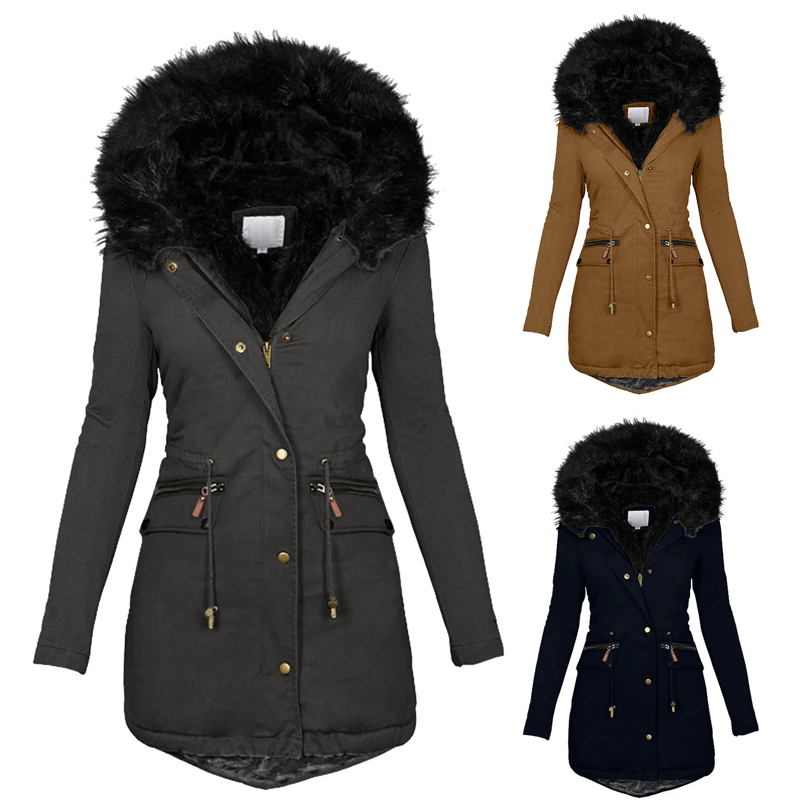 Women's Solid Color Hooded Medium-length Cotton Coat For Autumn/winter Warm Women's Clothing Light Weight Coat Outwear