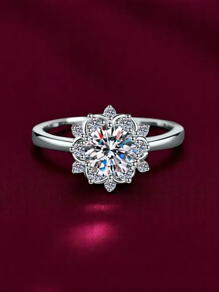 

Fashion 925 Sterling Silver Rings Moissanite VVS1 1 Carat Simple For Women Sunflower Classic Six-claw Fine Jewelry With GRA Cert