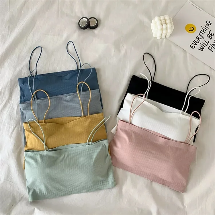 Fashion Women's Summer Ice Silk Seamless Bras Sexy Push Up Word Sling Lingerie White Bralette Tube Top Female Tanks #3