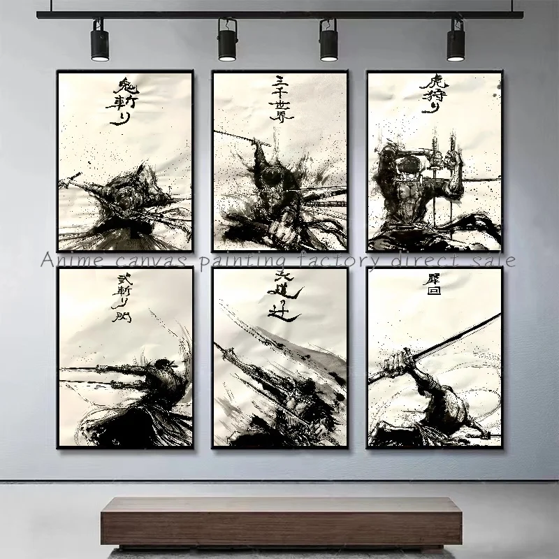 Anime One Piece Zoro Poster Ink HD Print Canvas Painting Wall Art Mural Suitable for Cafe Home Wall Decoration Picture Gift