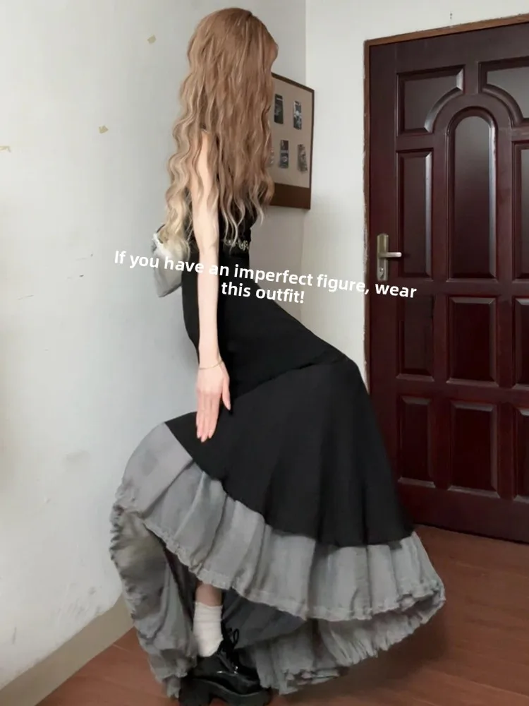 Ele Bla robe sans bretelles femmes été nouveau Design Unique belle queue Fi longue Dr coréen Sle taille haute polyester...