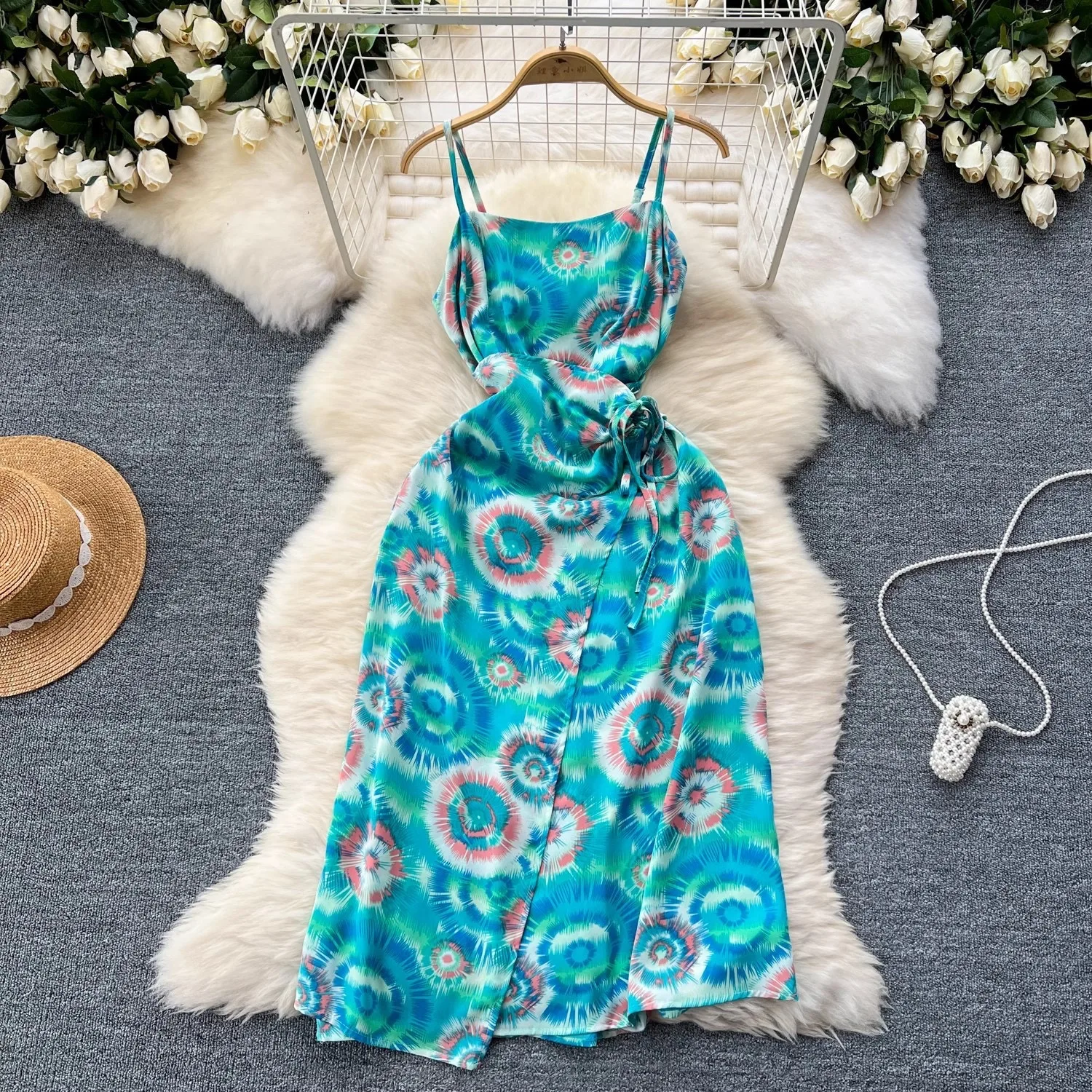 YuooMuoo Schickes Modisches Blumenprint Sommerkleid Damen 2026 Neuerscheinung Hochgeschnittenes A-Linien Langes Strandkleid Koreanisches Partykleid