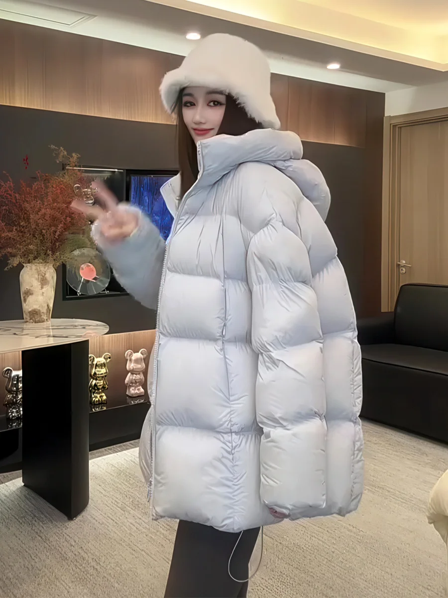 Abrigo con capucha de corte holgado y cálido para mujer, chaqueta acolchada con Donut de nube, ropa de abrigo informal de longitud media