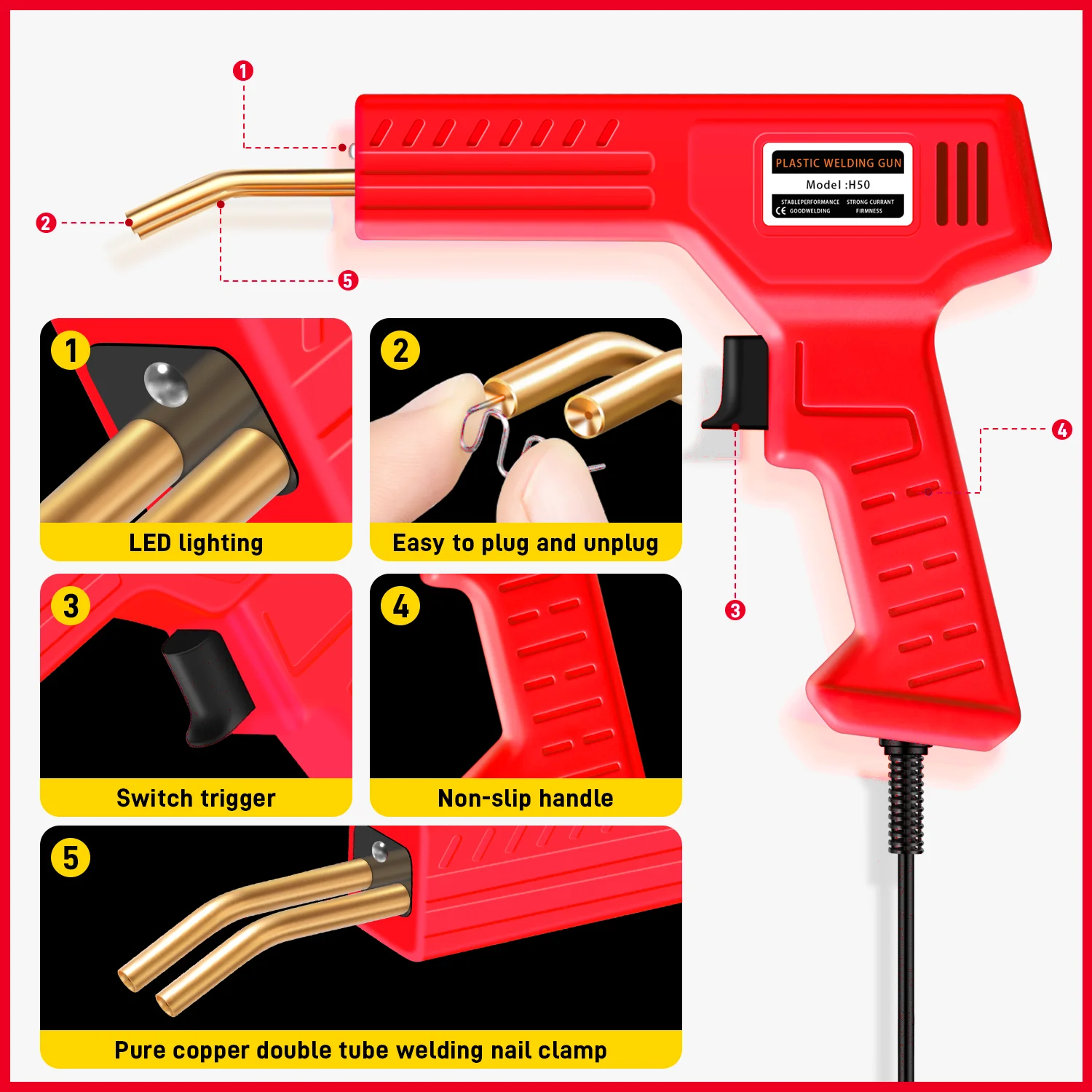 Plastic Welder Hot Nail Gun with 200/400/800/1200 Nails for Car Bumper PVC Repair Garage Tool Kit Machine Welding