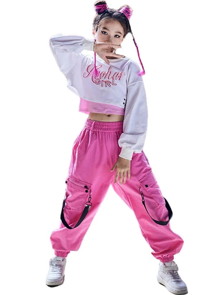 Kinder Jazz Dance Kostüme Weiß Langarm Lose Hosen Mädchen Hip Hop Performance Kleidung Street Dancewear Rave Kleidung