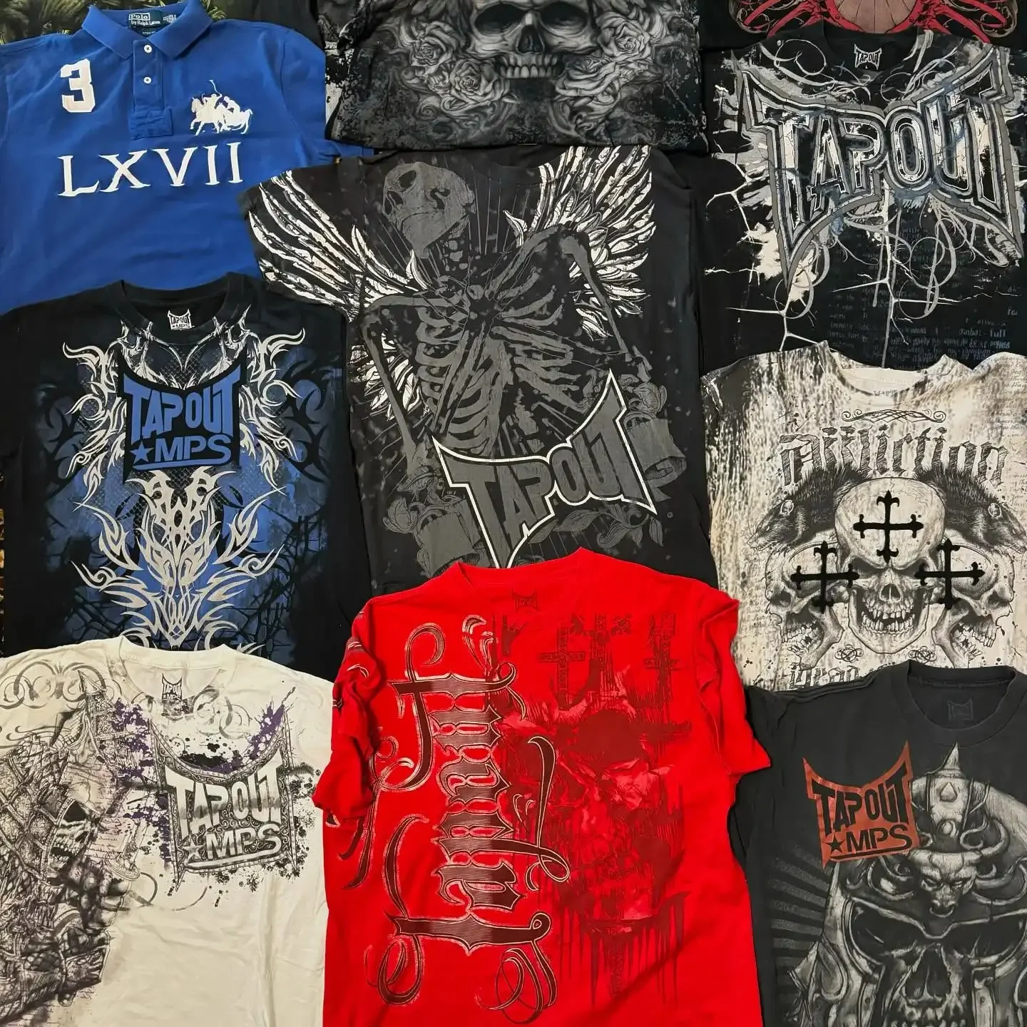 Vintage Tapout Skull Graphic T Shirt Men Gothic Short Sleeve Tees MMA UFC Fighting Streetwear Casual Tops