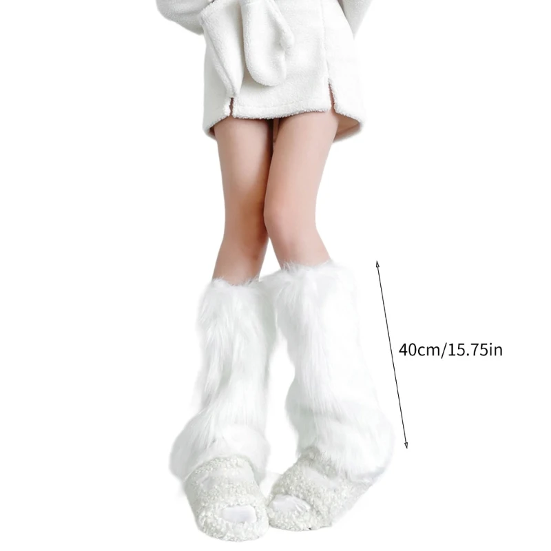 ผู้หญิงความงามขาอุ่นฤดูหนาวญี่ปุ่น LED Light Up Fuzzy Plush Boot Cuffs